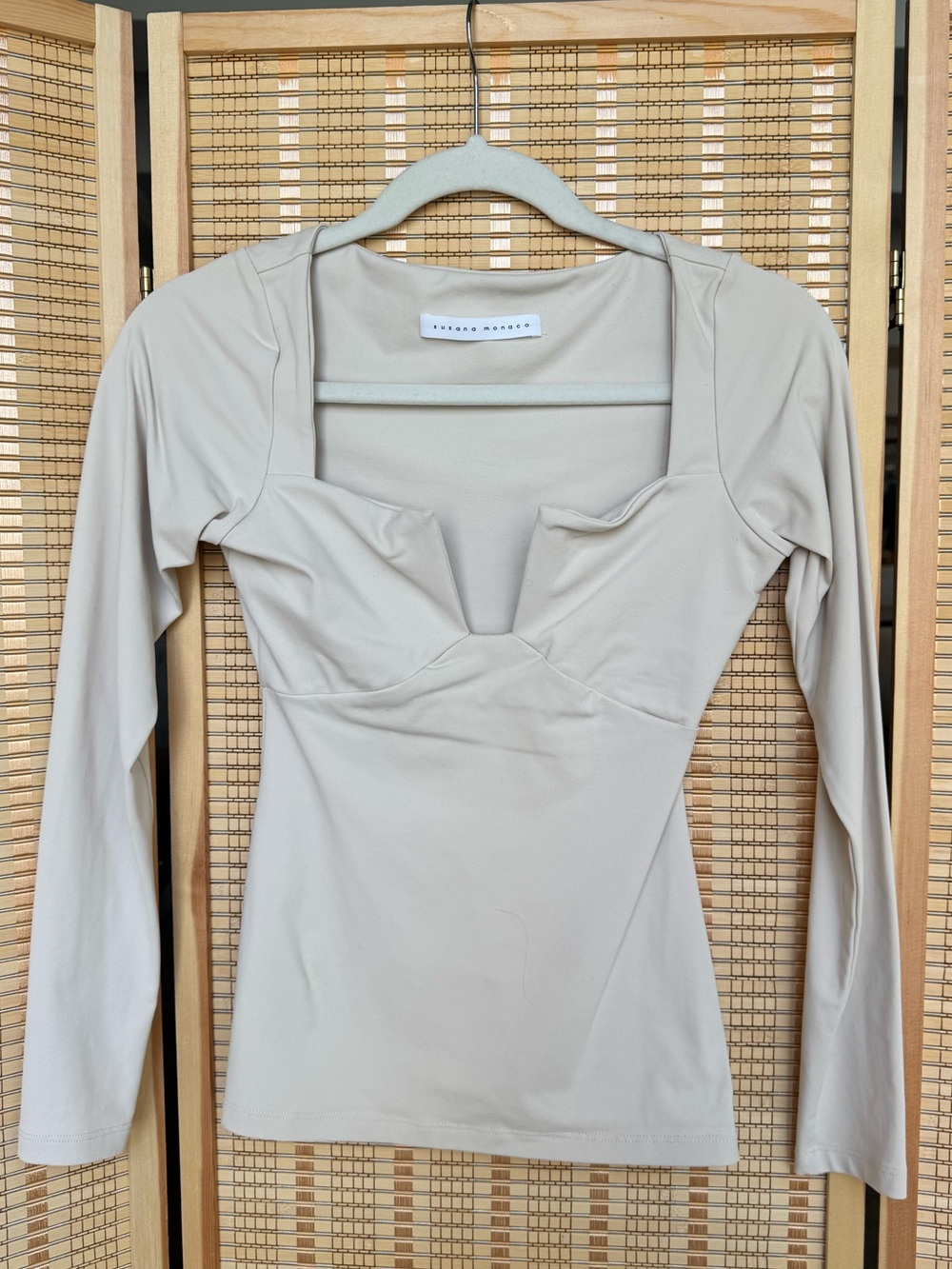 Susana Monaco Beige Square-Neck Long Sleeve Top